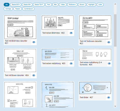 Screenshot des WOWsite Planers: Gestaltungsbereiche